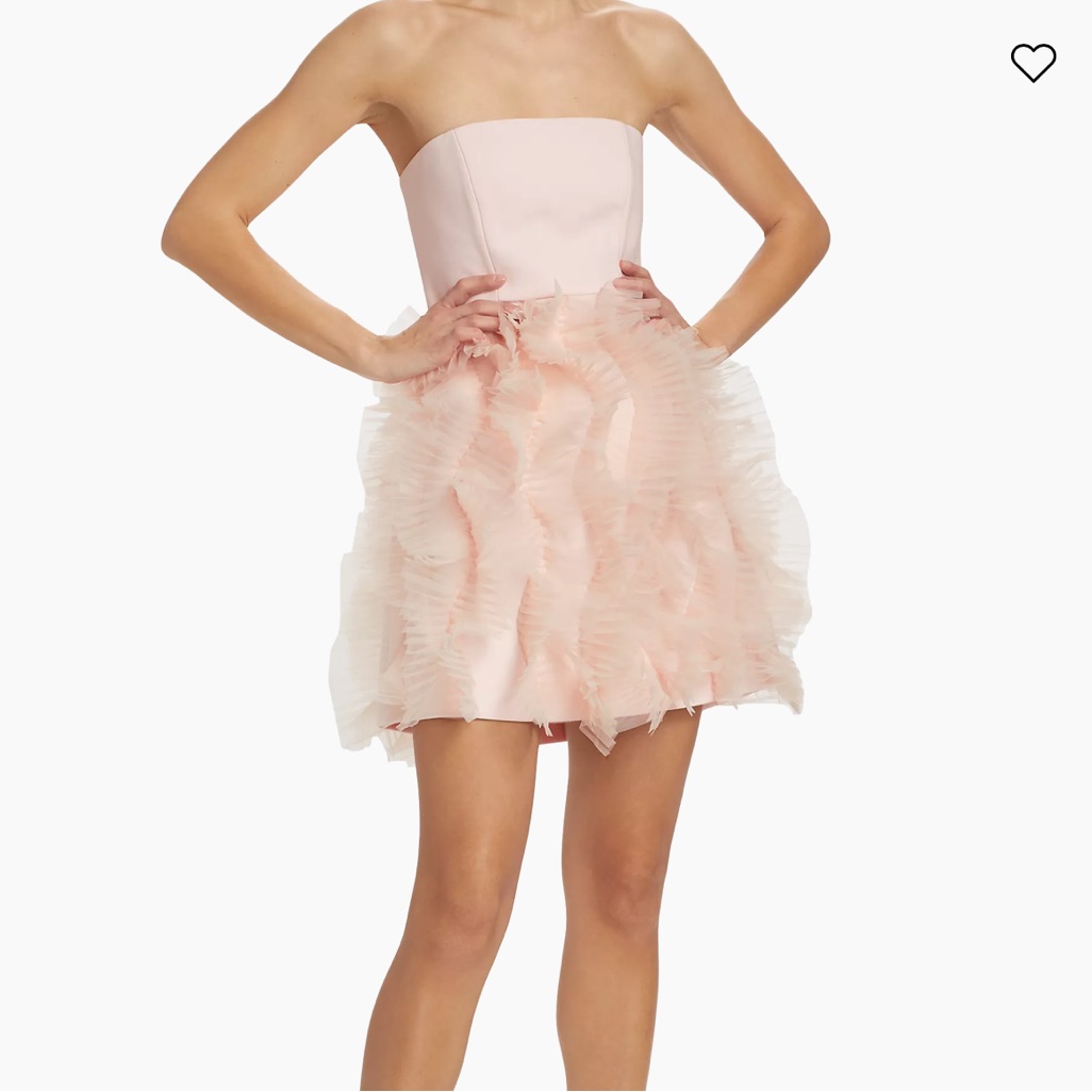 Pleated Organza Ruffles Trim Cinq Sept Ryan Minidress. Party Dress. Strapless